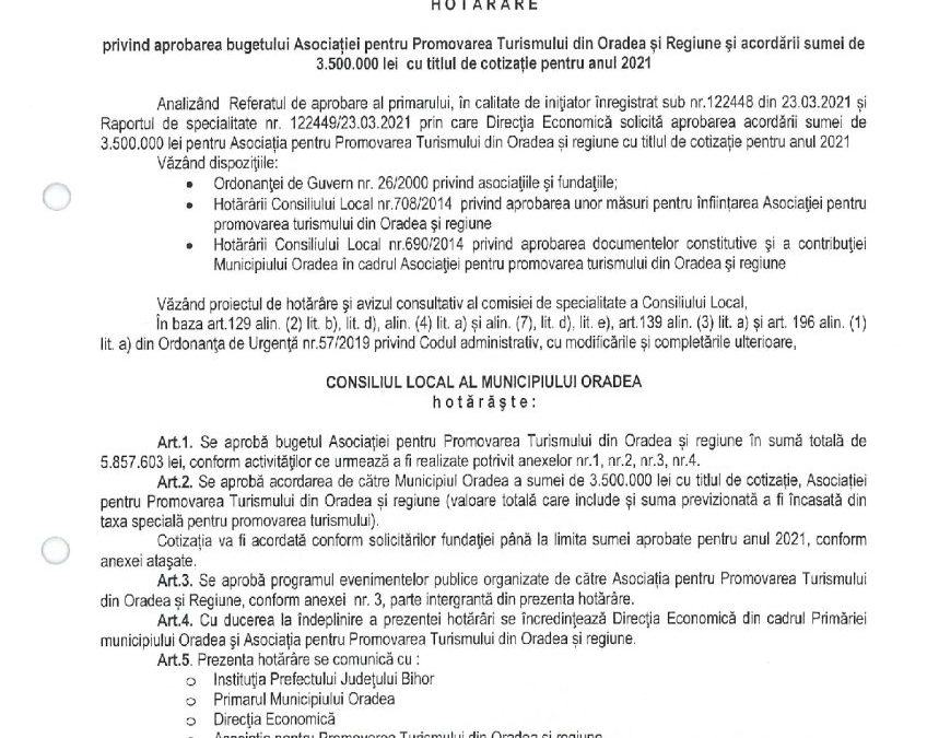 HCL 233/ 31.03.2021 + Anexa 1 la HCL 233/ 31.03.2021